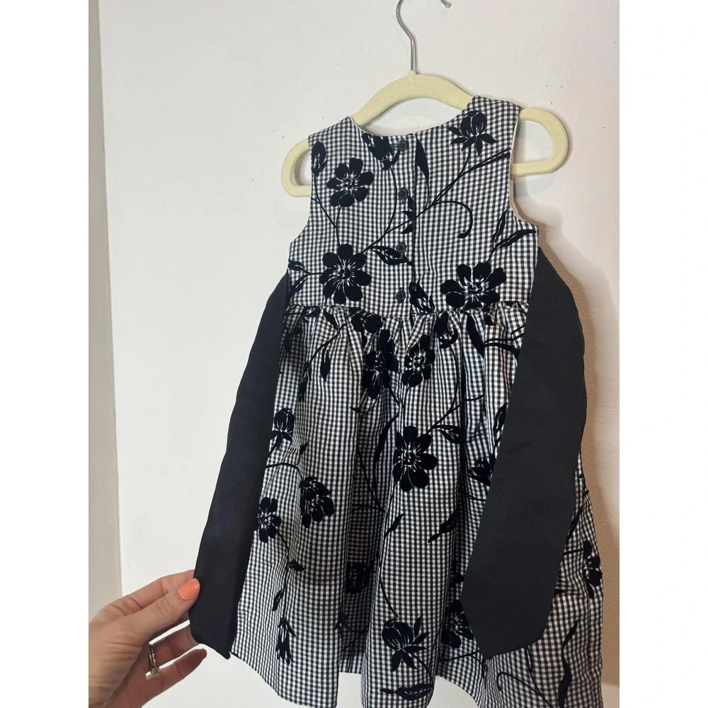 Marmellata Dress Girls 3T Black White Gingham‎ Floral Sleeveless Sash Bow Party
